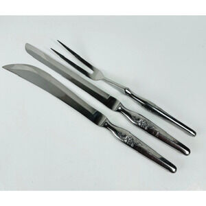 Stainless Steel 3 piece Carving Set Carving/Butcher knives and Carving Fork Rose